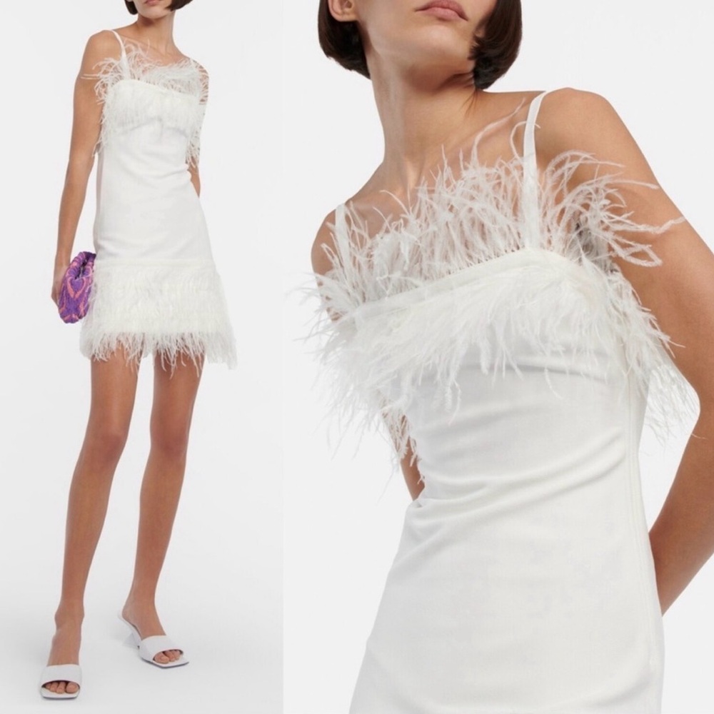 NEW STAUD $450 Etta White Feather Mini NYE Party Dress, Small